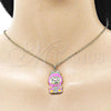 Oro Laminado Fancy Pendant, Gold Filled Style with White Cubic Zirconia, Pink Enamel Finish, Golden Finish, 05.284.0023.1