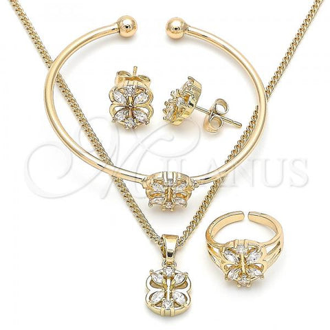 Oro Laminado Earring and Pendant Children Set, Gold Filled Style Flower Design, with White Cubic Zirconia, Polished, Golden Finish, 06.210.0016.1