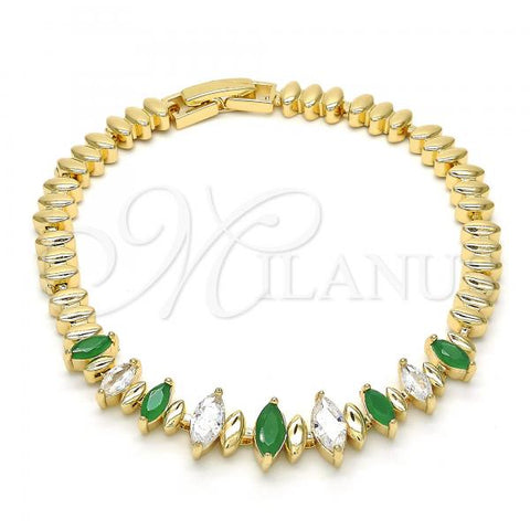 Oro Laminado Fancy Bracelet, Gold Filled Style with Green and White Cubic Zirconia, Polished, Golden Finish, 03.210.0082.4.07