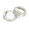 Sterling Silver Huggie Hoop, with White Micro Pave, Polished, Rhodium Finish, 02.175.0139.15