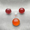 Sterling Silver Earring and Pendant Adult Set, with Orange Red Pearl, Polished, Silver Finish, 10.392.0003