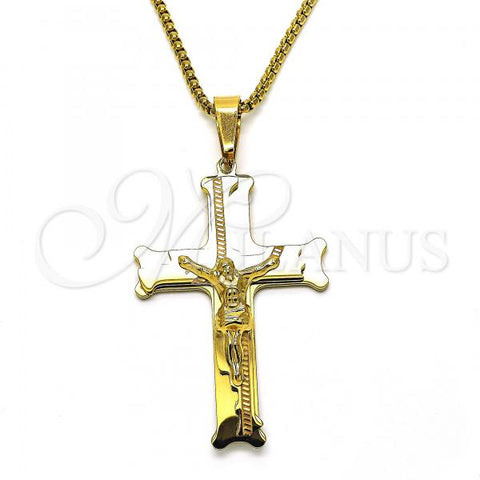 Stainless Steel Pendant Necklace, Crucifix Design, Polished, Golden Finish, 04.116.0052.2.30