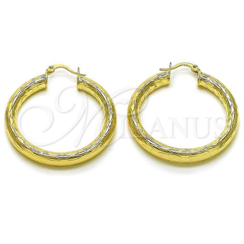 Oro Laminado Medium Hoop, Gold Filled Style Hollow Design, Diamond Cutting Finish, Golden Finish, 02.213.0754.40