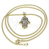 Oro Laminado Pendant Necklace, Gold Filled Style Hand of God Design, with Multicolor Micro Pave, Polished, Golden Finish, 04.156.0396.1.20
