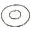 Stainless Steel Necklace and Bracelet, Miami Cuban Design, Polished, Steel Finish, 06.116.0037