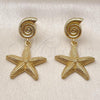 Oro Laminado Dangle Earring, Gold Filled Style Star Design, Matte Finish, Golden Finish, 02.282.0066