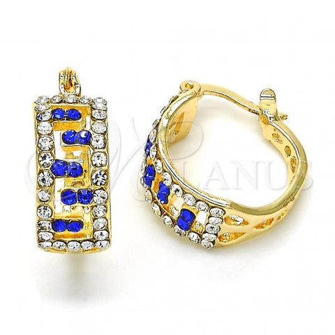 Oro Laminado Small Hoop, Gold Filled Style with Sapphire Blue and White Crystal, Polished, Golden Finish, 02.100.0077.15