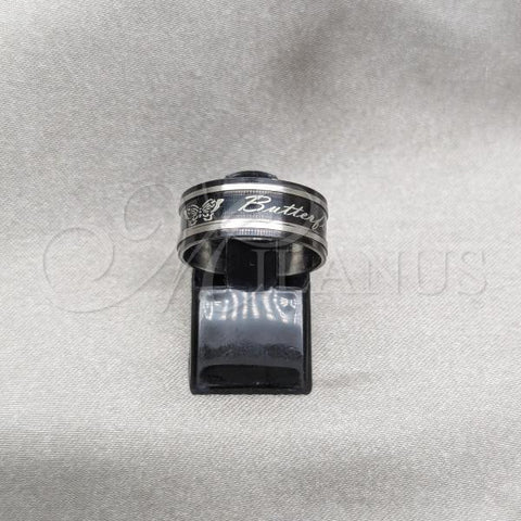 Stainless Steel Mens Ring, Elephant and Star Design, Polished, Black Rhodium Finish, 01.63.0709.07