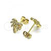Oro Laminado Stud Earring, Gold Filled Style Tree Design, with White Micro Pave, Polished, Golden Finish, 02.342.0182
