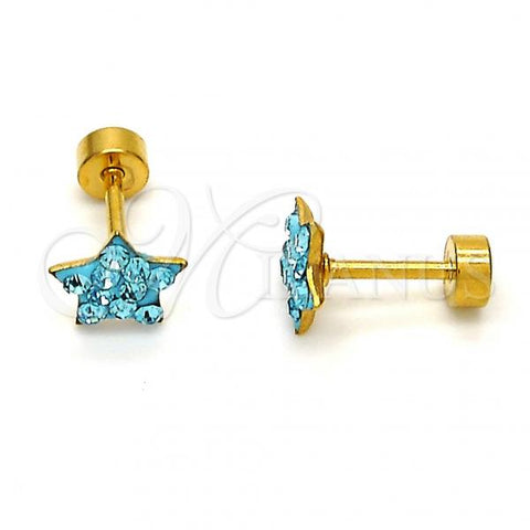 Stainless Steel Stud Earring, Star Design, with Aqua Blue Crystal, Polished, Golden Finish, 02.271.0021.8