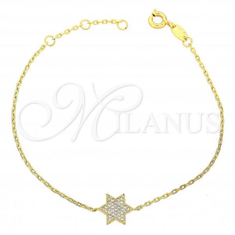 Oro Laminado Fancy Bracelet, Gold Filled Style Star and Rolo Design, with White Micro Pave, Polished, Golden Finish, 03.91.0029