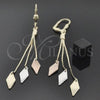 Oro Laminado Long Earring, Gold Filled Style Polished, Tricolor, 5.068.005