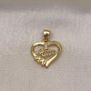 Oro Laminado Fancy Pendant, Gold Filled Style Heart and Mom Design, with White Micro Pave, Polished, Golden Finish, 05.342.0210