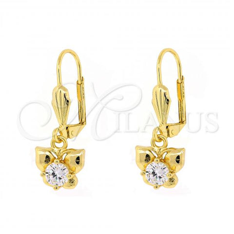 Oro Laminado Dangle Earring, Gold Filled Style Butterfly Design, with White Cubic Zirconia, Polished, Golden Finish, 02.63.2449