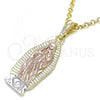 Oro Laminado Religious Pendant, Gold Filled Style Guadalupe Design, Polished, Tricolor, 05.351.0127.1