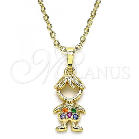 Oro Laminado Pendant Necklace, Gold Filled Style Little Boy Design, with Multicolor Micro Pave, Polished, Golden Finish, 04.210.0041.1.18