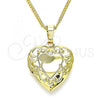 Oro Laminado Pendant Necklace, Gold Filled Style Heart and Flower Design, Polished, Golden Finish, 04.117.0017.20