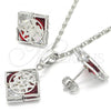 Rhodium Plated Earring and Pendant Adult Set, Butterfly Design, with Garnet and White Cubic Zirconia, Polished, Rhodium Finish, 10.106.0005.3