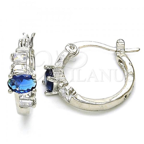 Rhodium Plated Small Hoop, with Sapphire Blue and White Cubic Zirconia, Polished, Rhodium Finish, 02.210.0303.7.15