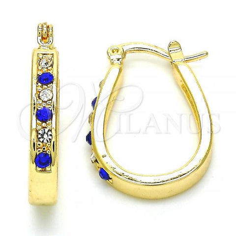 Oro Laminado Small Hoop, Gold Filled Style with Sapphire Blue and White Crystal, Polished, Golden Finish, 02.100.0081.15