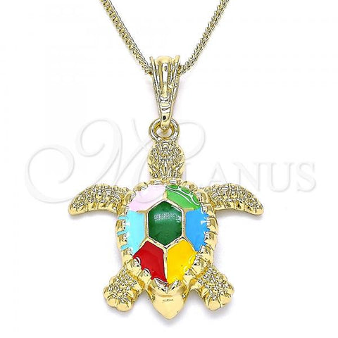 Oro Laminado Pendant Necklace, Gold Filled Style Turtle Design, Multicolor Enamel Finish, Golden Finish, 04.380.0001.1.20