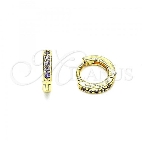 Oro Laminado Huggie Hoop, Gold Filled Style with Dark Amethyst Micro Pave, Polished, Golden Finish, 02.195.0105.4.10
