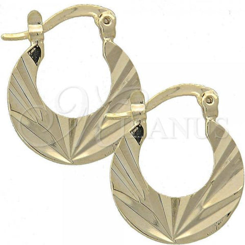 Oro Laminado Small Hoop, Gold Filled Style Leaf Design, Diamond Cutting Finish, Golden Finish, 5.145.026.2