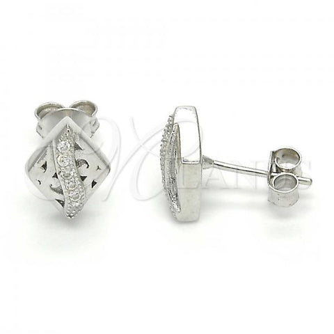 Sterling Silver Stud Earring, with White Micro Pave, Polished, Rhodium Finish, 02.186.0112