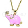Oro Laminado Fancy Pendant, Gold Filled Style Elephant Design, with White Micro Pave, Pink Enamel Finish, Golden Finish, 05.362.0003.3