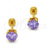Stainless Steel Stud Earring, Heart Design, with Violet Cubic Zirconia, Polished, Golden Finish, 02.271.0009.3