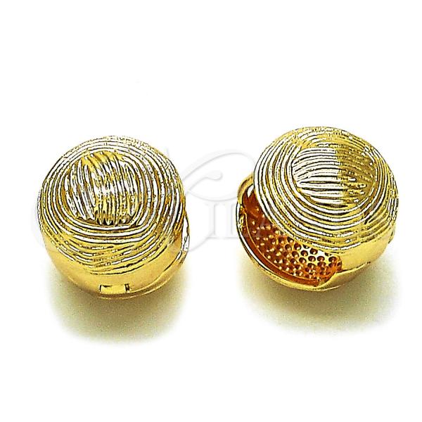 Oro Laminado Huggie Hoop, Gold Filled Style Ball Design, Diamond Cutting Finish, Golden Finish, 02.195.0361.16