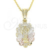 Oro Laminado Religious Pendant, Gold Filled Style Guadalupe Design, Polished, Tricolor, 05.351.0066