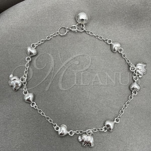 Sterling Silver Charm Bracelet, Elephant Design, Polished, Silver Finish, 03.409.0017.07