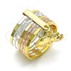 Oro Laminado Multi Stone Ring, Gold Filled Style Semanario and Elephant Design, with Garnet Cubic Zirconia, Diamond Cutting Finish, Tricolor, 01.253.0032.09 (Size 9)