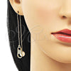 Oro Laminado Threader Earring, Gold Filled Style with White Micro Pave, Polished, Golden Finish, 02.210.0809