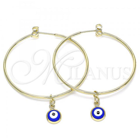 Oro Laminado Medium Hoop, Gold Filled Style Evil Eye Design, Blue Enamel Finish, Golden Finish, 02.213.0220.40