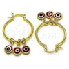 Oro Laminado Small Hoop, Gold Filled Style Evil Eye Design, Red Resin Finish, Golden Finish, 02.63.2749.25