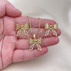 Oro Laminado Earring and Pendant Adult Set, Gold Filled Style Bow and Filigree Design, Diamond Cutting Finish, Golden Finish, 10.341.0006