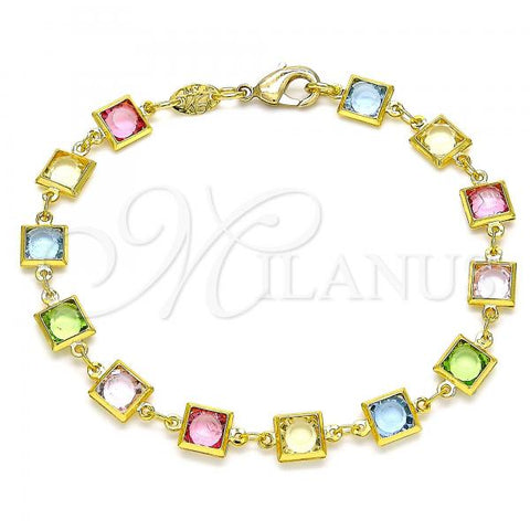 Oro Laminado Fancy Bracelet, Gold Filled Style with Multicolor Cubic Zirconia, Polished, Golden Finish, 03.386.0005.08