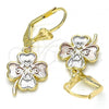 Oro Laminado Dangle Earring, Gold Filled Style Four-leaf Clover Design, Polished, Tricolor, 02.351.0074