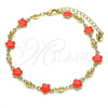 Oro Laminado Fancy Anklet, Gold Filled Style Flower Design, Enamel Finish, Golden Finish, 03.213.0015.5.10