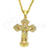 Oro Laminado Religious Pendant, Gold Filled Style Crucifix Design, Polished, Golden Finish, 05.351.0016
