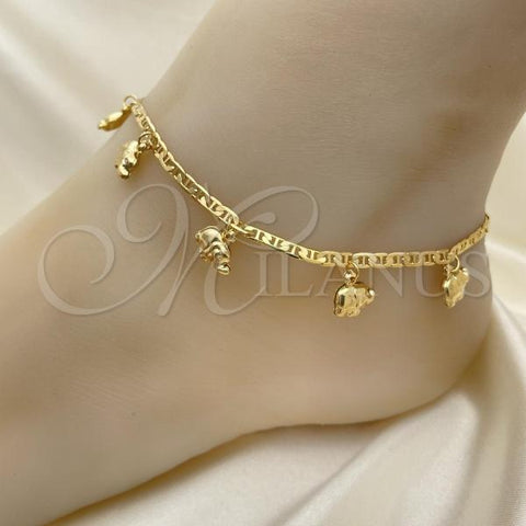 Oro Laminado Charm Anklet , Gold Filled Style Elephant Design, Polished, Golden Finish, 03.32.0589.10