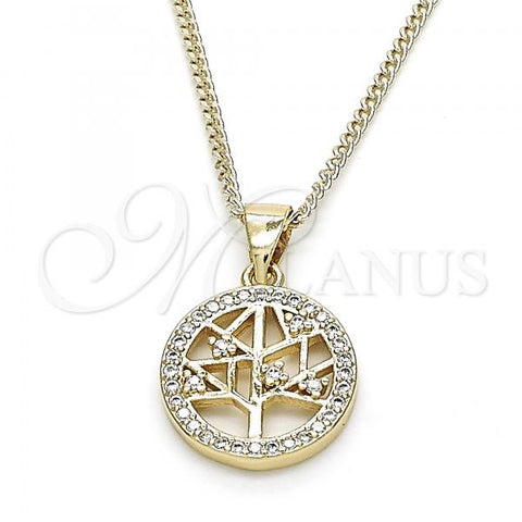 Oro Laminado Pendant Necklace, Gold Filled Style Tree Design, with White Micro Pave, Polished, Golden Finish, 04.342.0023.20