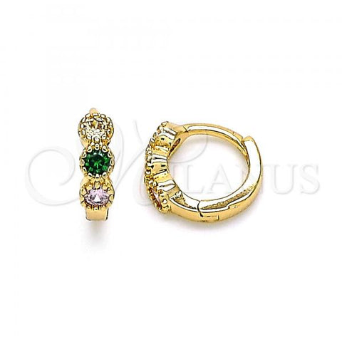 Oro Laminado Huggie Hoop, Gold Filled Style with Multicolor Cubic Zirconia, Polished, Golden Finish, 02.213.0289.10