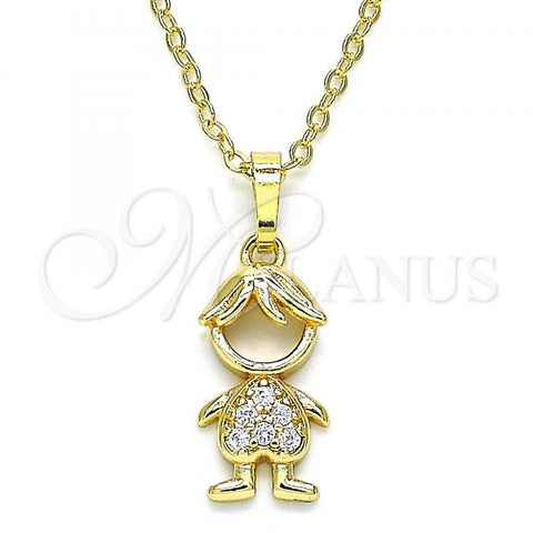 Oro Laminado Pendant Necklace, Gold Filled Style Little Boy Design, with White Micro Pave, Polished, Golden Finish, 04.210.0041.18