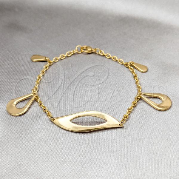 Stainless Steel Solid Bracelet, Teardrop Design, Polished, Golden Finish, 03.63.22138.08