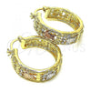 Oro Laminado Medium Hoop, Gold Filled Style Turtle Design, with White Crystal, Polished, Tricolor, 02.380.0097.30