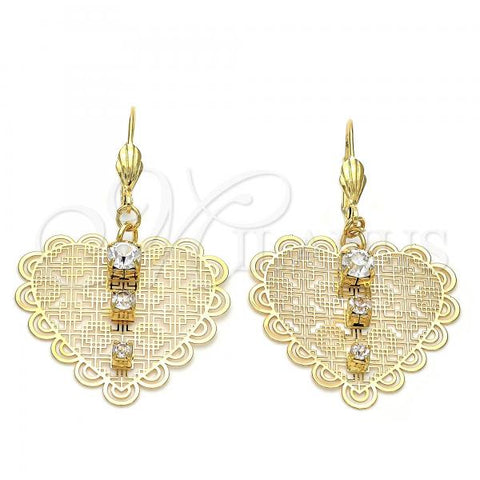 Oro Laminado Dangle Earring, Gold Filled Style Heart Design, with  Cubic Zirconia, Diamond Cutting Finish, Golden Finish, 69.014
