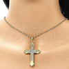 Oro Laminado Religious Pendant, Gold Filled Style Cross Design, with White Crystal, Polished, Golden Finish, 05.213.0132